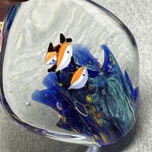 Frutiger Aero Art Glass Paperweight Clownfish Coral Reef Aquarium Shelf Decor